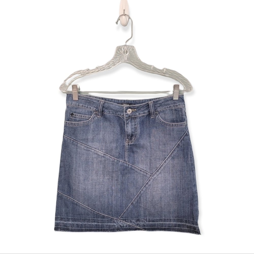 Noir Denim Mini Celebrate Laughter‎ Y2k Raw Hem Skirt Size 2